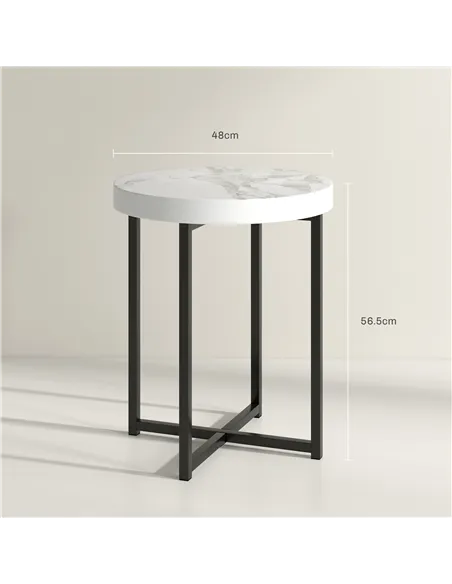 HOMCOM Set of 2 Round Side Table with Metal Legs, Modern End Table Bedside Table for Living Room, Bedroom, White