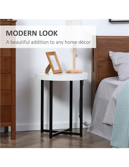 HOMCOM Set of 2 Round Side Table with Metal Legs, Modern End Table Bedside Table for Living Room, Bedroom, White