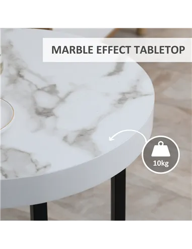 HOMCOM Set of 2 Round Side Table with Metal Legs, Modern End Table Bedside Table for Living Room, Bedroom, White