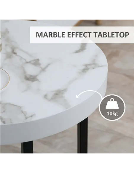 HOMCOM Set of 2 Round Side Table with Metal Legs, Modern End Table Bedside Table for Living Room, Bedroom, White