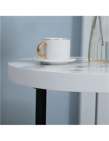 HOMCOM Set of 2 Round Side Table with Metal Legs, Modern End Table Bedside Table for Living Room, Bedroom, White