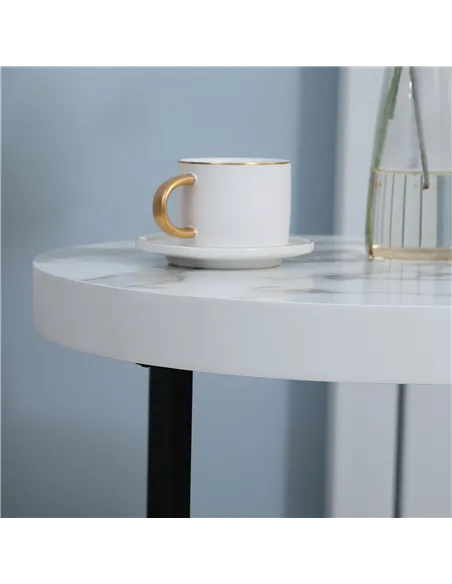 HOMCOM Set of 2 Round Side Table with Metal Legs, Modern End Table Bedside Table for Living Room, Bedroom, White