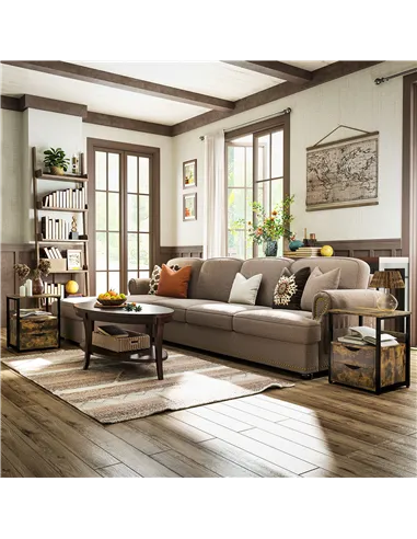 HOMCOM Industrial Side Table Set of 2, Sofa Table with Drawer, Bedside Cabinet with Storage Shelf, Slim Nightstand for Living Ro