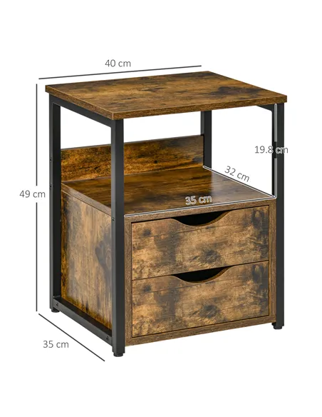 HOMCOM Industrial Side Table Set of 2, Sofa Table with Drawer, Bedside Cabinet with Storage Shelf, Slim Nightstand for Living Ro
