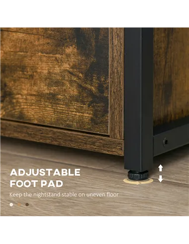 HOMCOM Industrial Side Table Set of 2, Sofa Table with Drawer, Bedside Cabinet with Storage Shelf, Slim Nightstand for Living Ro