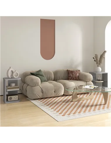 HOMCOM Modern Side Table Set of 2, Three Layer Bedside Table Nightstand with 2 Storage Shelves, for Living room, Bedroom, Grey