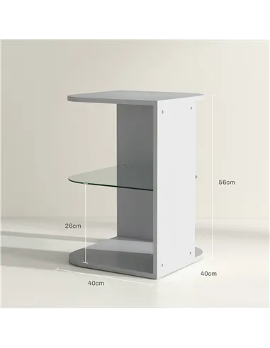 HOMCOM Modern Side Table Set of 2, Three Layer Bedside Table Nightstand with 2 Storage Shelves, for Living room, Bedroom, Grey