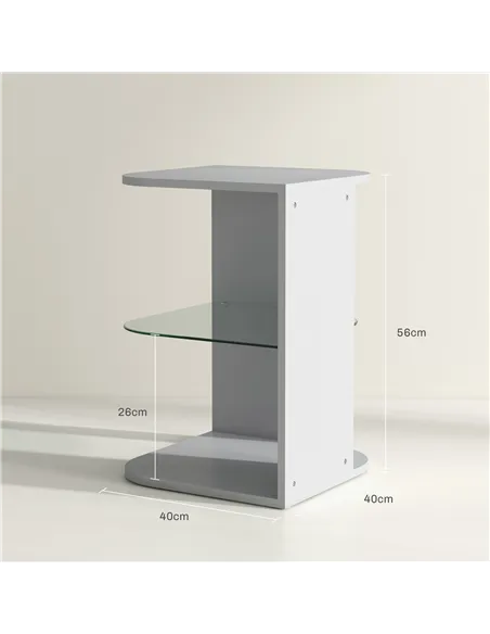 HOMCOM Modern Side Table Set of 2, Three Layer Bedside Table Nightstand with 2 Storage Shelves, for Living room, Bedroom, Grey