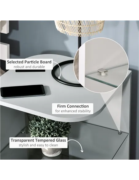 HOMCOM Modern Side Table Set of 2, Three Layer Bedside Table Nightstand with 2 Storage Shelves, for Living room, Bedroom, Grey