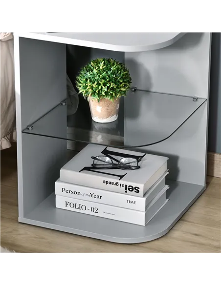 HOMCOM Modern Side Table Set of 2, Three Layer Bedside Table Nightstand with 2 Storage Shelves, for Living room, Bedroom, Grey