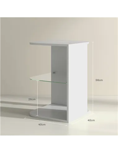 HOMCOM Modern Side Table Set of 2, Three Layer Bedside Table Nightstand with 2 Storage Shelves, for Living room, Bedroom, White