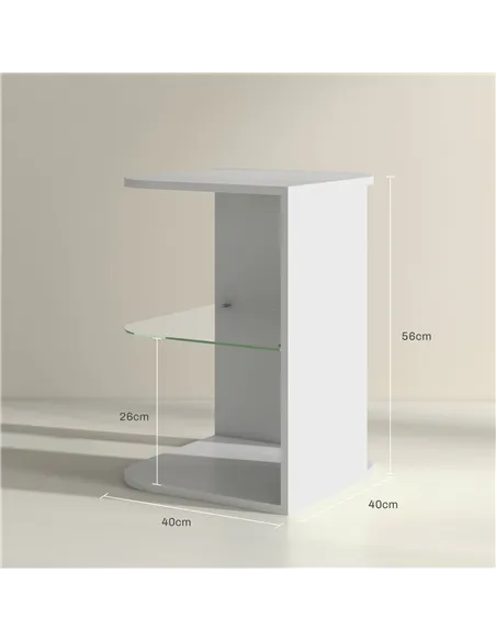 HOMCOM Modern Side Table Set of 2, Three Layer Bedside Table Nightstand with 2 Storage Shelves, for Living room, Bedroom, White