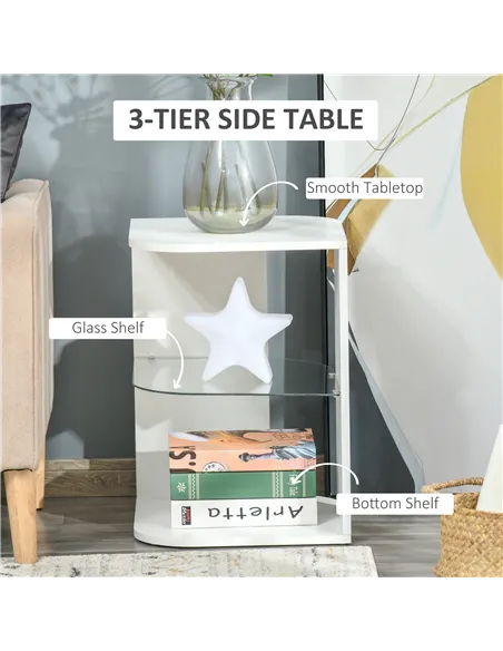 HOMCOM Modern Side Table Set of 2, Three Layer Bedside Table Nightstand with 2 Storage Shelves, for Living room, Bedroom, White
