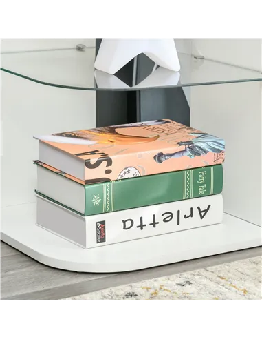 HOMCOM Modern Side Table Set of 2, Three Layer Bedside Table Nightstand with 2 Storage Shelves, for Living room, Bedroom, White