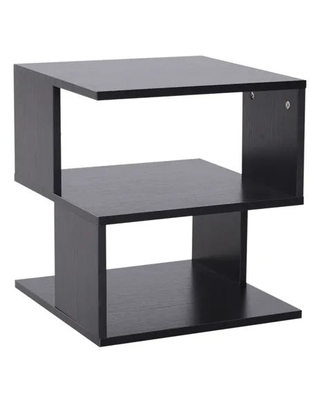 HOMCOM Side Table Square Coffee Table Modern End Table with 2 Tier Storage Shelves for Living Room, Bedroom, Black