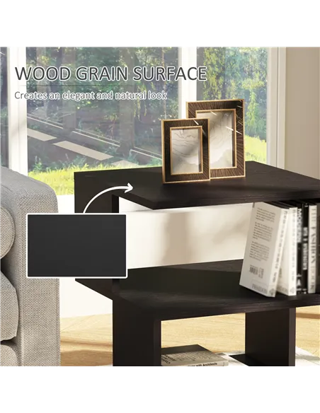HOMCOM Side Table Square Coffee Table Modern End Table with 2 Tier Storage Shelves for Living Room, Bedroom, Black