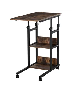 HOMCOM C-Shaped Side Table Industrial Mobile Rolling End Desk with 3-Tier Storage Shelving, Adjustable Height, Wheels