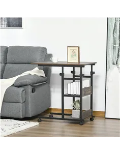 HOMCOM C-Shaped Side Table Industrial Mobile Rolling End Desk with 3-Tier Storage Shelving, Adjustable Height, Wheels 2