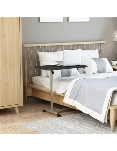 HOMCOM Height Adjustable Over Bed Table with Wheels, C Shaped Laptop Desk, Portable Hospital Bed Table for Living Room, Bedroom,