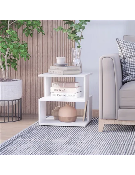 HOMCOM Side Table Square Coffee Table Modern End Table with 2 Tier Storage Shelves for Living Room, Bedroom, White