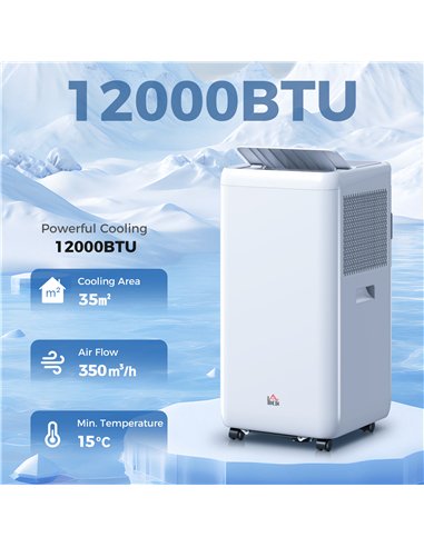 HOMCOM 12,000 BTU 5-in-1 Mobile Air Conditioner, 35m² Radius - White