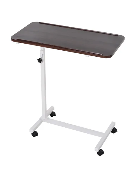 HOMCOM Height Adjustable Over Bed Table with Wheels, C Shaped Laptop Desk, Portable Hospital Bed Table for Living Room, Bedroom,