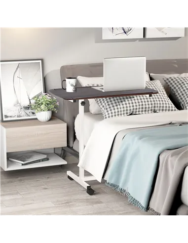 HOMCOM Height Adjustable Over Bed Table with Wheels, C Shaped Laptop Desk, Portable Hospital Bed Table for Living Room, Bedroom,