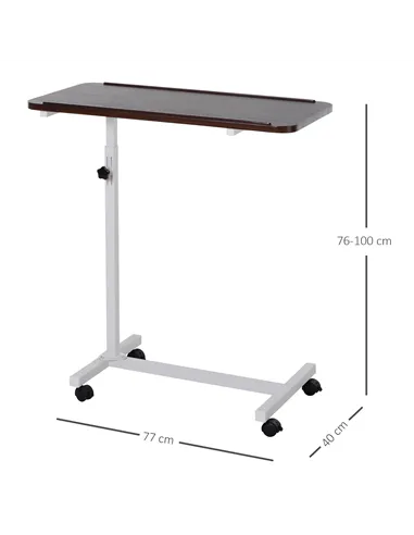 HOMCOM Height Adjustable Over Bed Table with Wheels, C Shaped Laptop Desk, Portable Hospital Bed Table for Living Room, Bedroom,