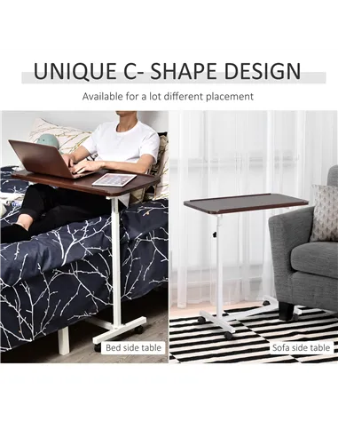 HOMCOM Height Adjustable Over Bed Table with Wheels, C Shaped Laptop Desk, Portable Hospital Bed Table for Living Room, Bedroom,
