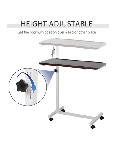 HOMCOM Height Adjustable Over Bed Table with Wheels, C Shaped Laptop Desk, Portable Hospital Bed Table for Living Room, Bedroom,