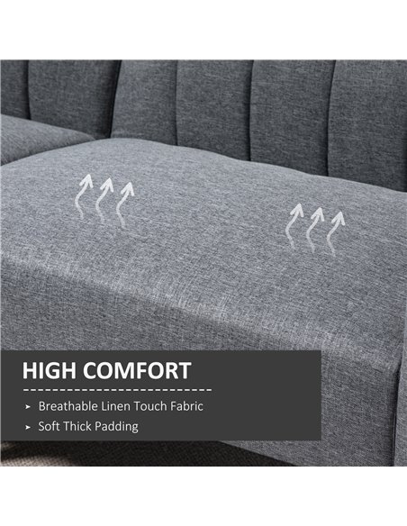 HOMCOM 3 Seater Sofa Bed, Convertible Linen Fabric Sofa Couch, Click Clack Sofabed with Adjustable Split Backrest for Living Roo