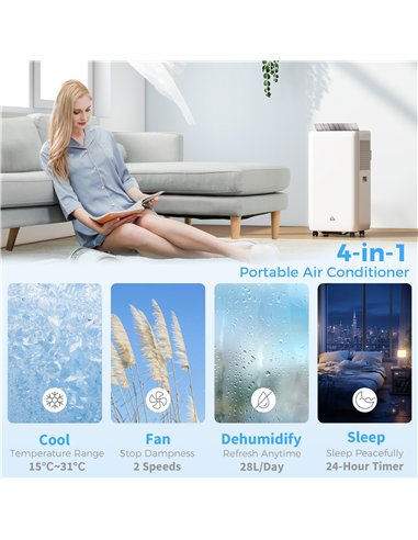 HOMCOM 12,000 BTU 5-in-1 Mobile Air Conditioner, 35m² Radius - White