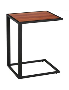 HOMCOM C-Shaped Side Table, Sofa End Table with Metal Frame, Accent Couch Table for Living room, Bedroom, Walnut and Black