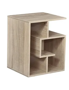 HOMCOM Side Table, 3 Tier End Table with Open Storage Shelves for Living Room, Bedroom, Oak