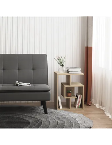 HOMCOM Side Table, 3 Tier End Table with Open Storage Shelves for Living Room, Bedroom, Oak