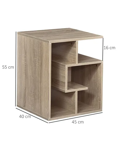 HOMCOM Side Table, 3 Tier End Table with Open Storage Shelves for Living Room, Bedroom, Oak