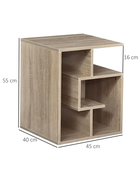 HOMCOM Side Table, 3 Tier End Table with Open Storage Shelves for Living Room, Bedroom, Oak