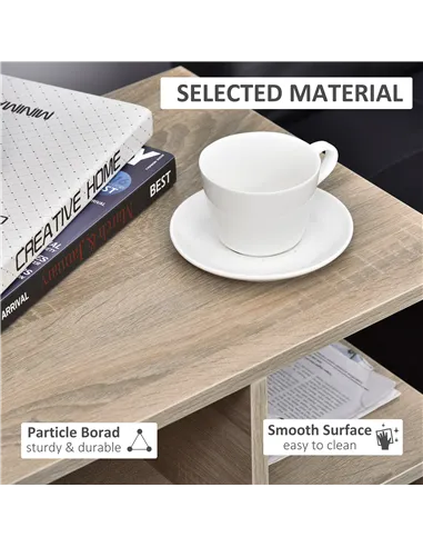 HOMCOM Side Table, 3 Tier End Table with Open Storage Shelves for Living Room, Bedroom, Oak