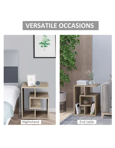 HOMCOM Side Table, 3 Tier End Table with Open Storage Shelves for Living Room, Bedroom, Oak