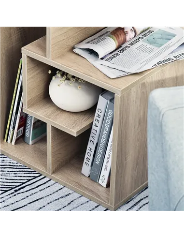 HOMCOM Side Table, 3 Tier End Table with Open Storage Shelves for Living Room, Bedroom, Oak