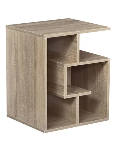 HOMCOM Side Table, 3 Tier End Table with Open Storage Shelves for Living Room, Bedroom, Oak
