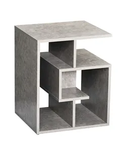 HOMCOM Side Table, 3 Tier End Table with Open Storage Shelves for Living Room, Bedroom, Cement Colour