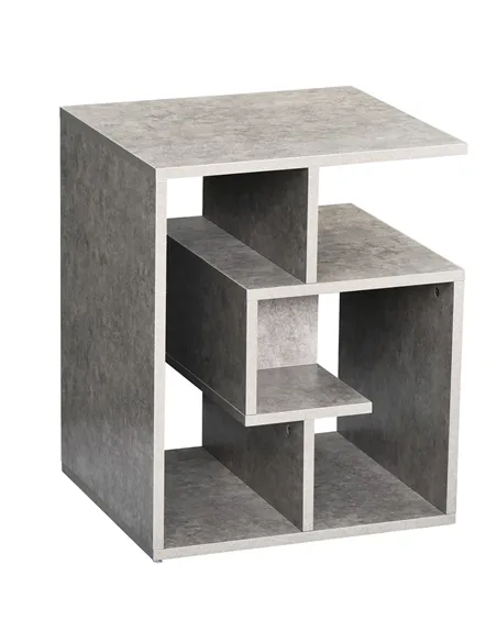 HOMCOM Side Table, 3 Tier End Table with Open Storage Shelves for Living Room, Bedroom, Cement Colour