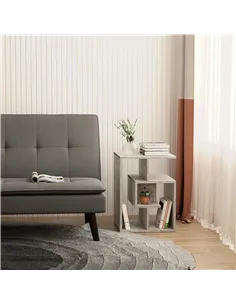 HOMCOM Side Table, 3 Tier End Table with Open Storage Shelves for Living Room, Bedroom, Cement Colour 2