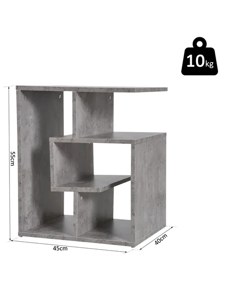 HOMCOM Side Table, 3 Tier End Table with Open Storage Shelves for Living Room, Bedroom, Cement Colour