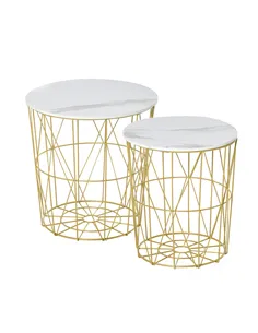HOMCOM Set of 2 Nesting Side Tables with Storage, Round End Tables Coffee Tables with Steel Frame and Removable Round Top, for L