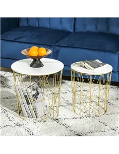 HOMCOM Set of 2 Nesting Side Tables with Storage, Round End Tables Coffee Tables with Steel Frame and Removable Round Top, for L 2