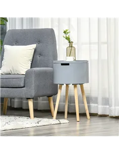 HOMCOM Modern Side Table with Hidden Storage Space, Round Night Stand with Removable Tray Wood Frame End Coffee Table for Living 2