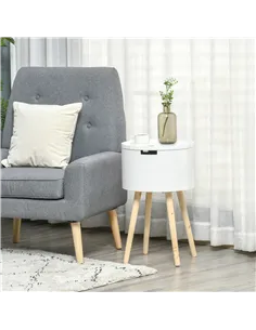 HOMCOM Modern Side Table with Hidden Storage Space, Round Night Stand with Removable Tray Wood Frame End Coffee Table for Living 2