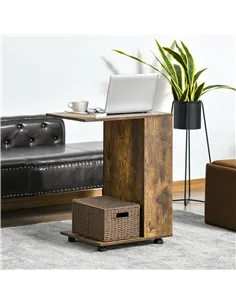 HOMCOM Mobile Sofa Side Table C-Shape End Table with Storage and Casters for Laptop Coffee Snack, Rustic Brown 2